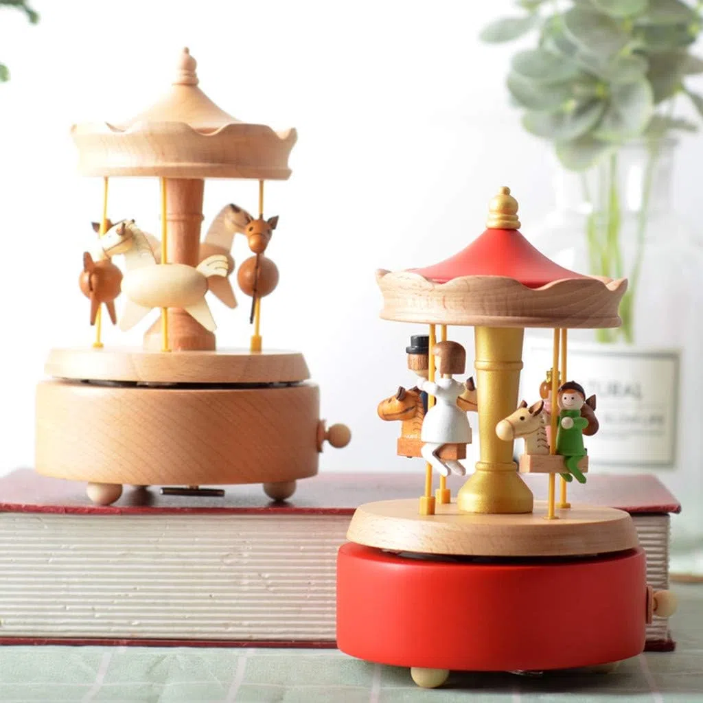 Scenari Innovativo Carillon di Legno, Premium Creativo Mano Manovella Artigianato in Legno Scatola di Musica Migliore Regalo e Decorazioni Idea per Il Compleanno, Natale - Famiglia Giostra