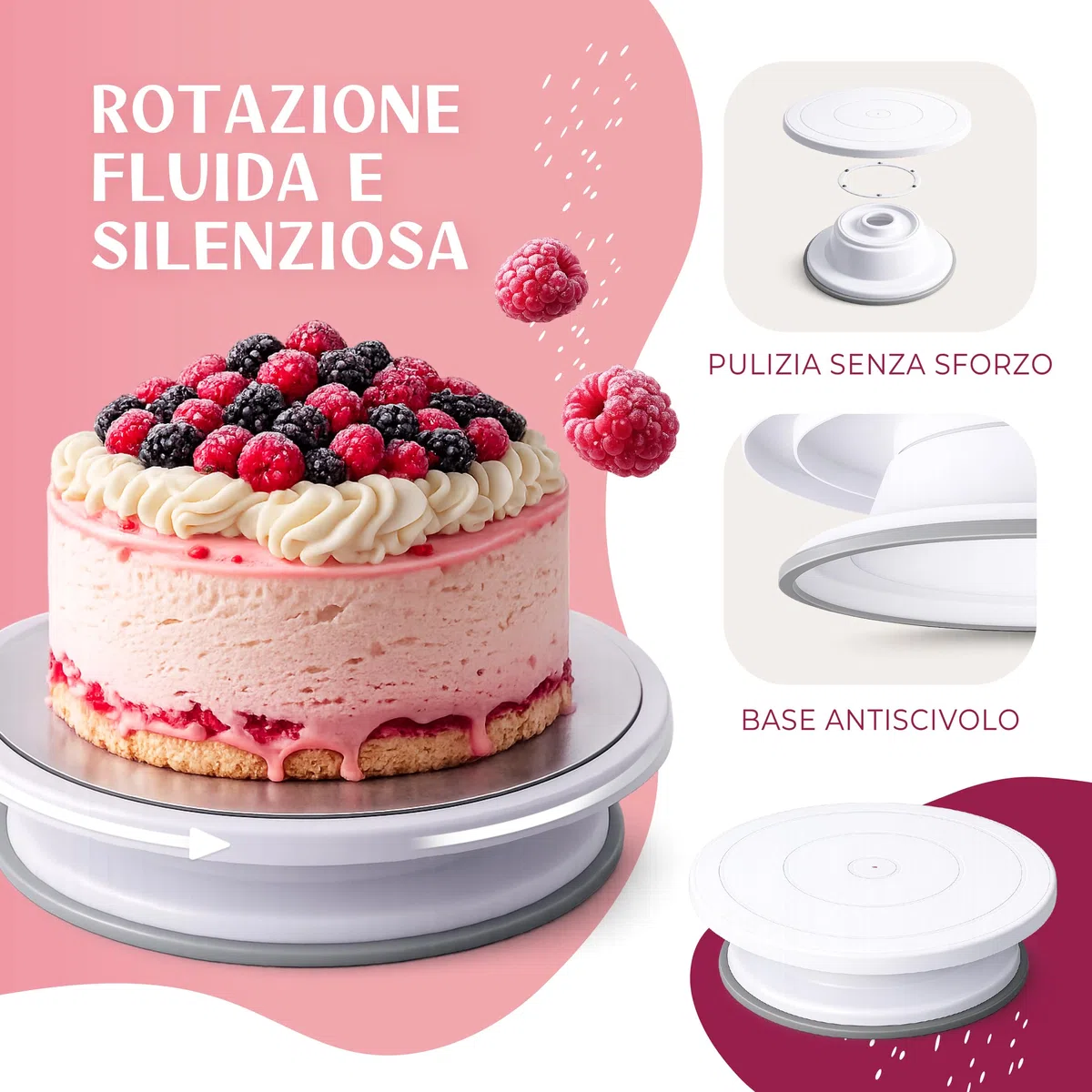 Kit Decorazione Torte con beccucci Inox e sac à Poche | con Anello Regolabile e Piatto Girevole - per Principianti ed esperti
