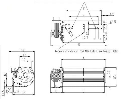 FIGEVIDA Ventilatore Tangenziale DN 60 Ventola cm 36 Motore Destro Universale