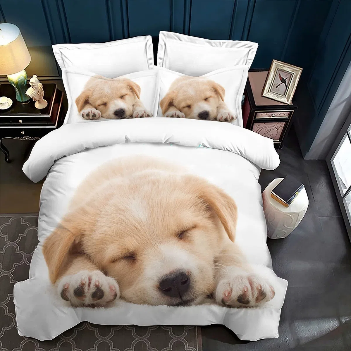 Biancheria da letto per bambini, 200 x 200 cm, in microfibra stampata con cane, copripiumino per bambini e ragazze, copripiumino morbido e resistente, traspirante