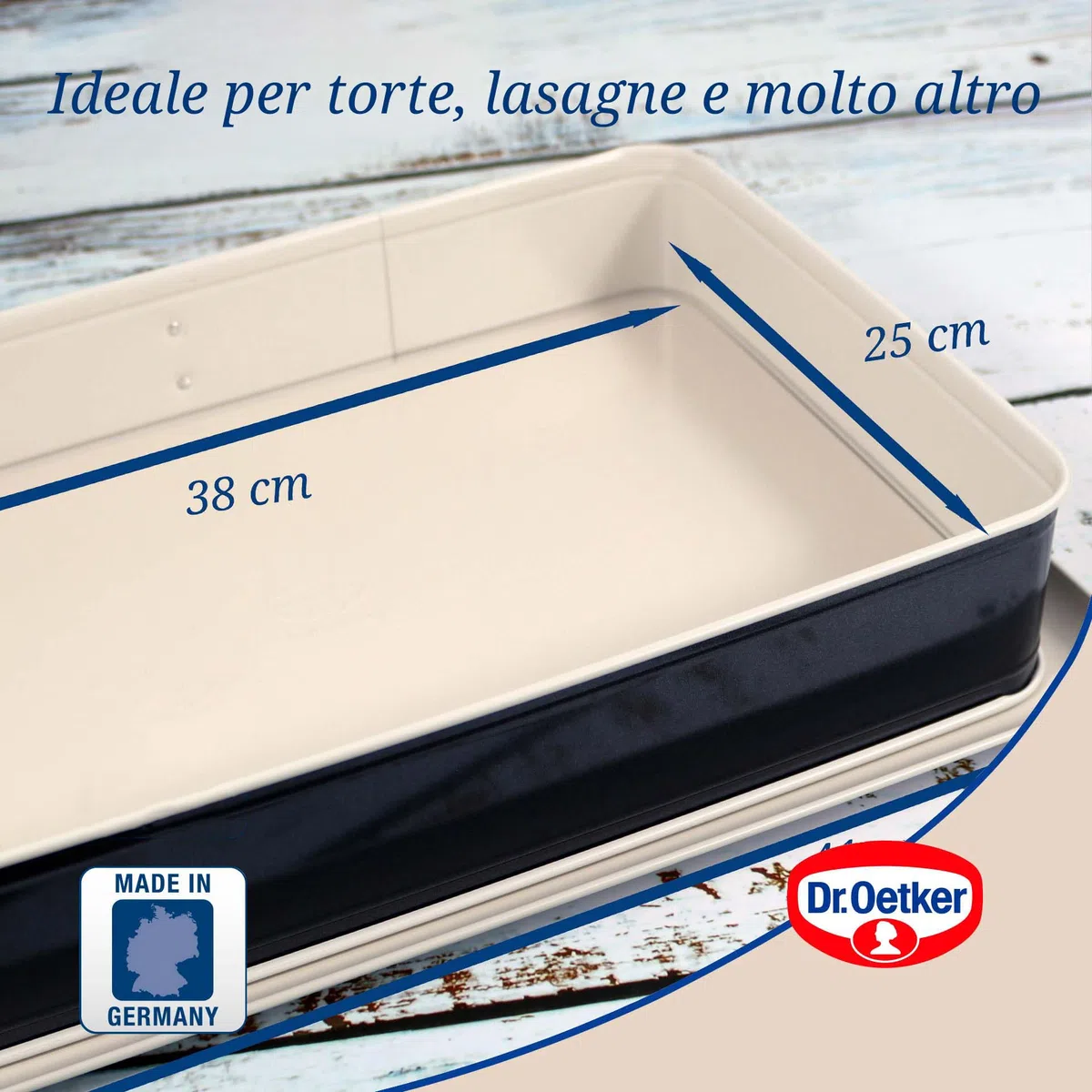 Dr. Oetker Stampo da forno rettangolare, tortiera con cerniera per torte, lasagne, teglia in acciaio e ceramica con rivestimento antiaderente, antigoccia, 38x25x7 cm