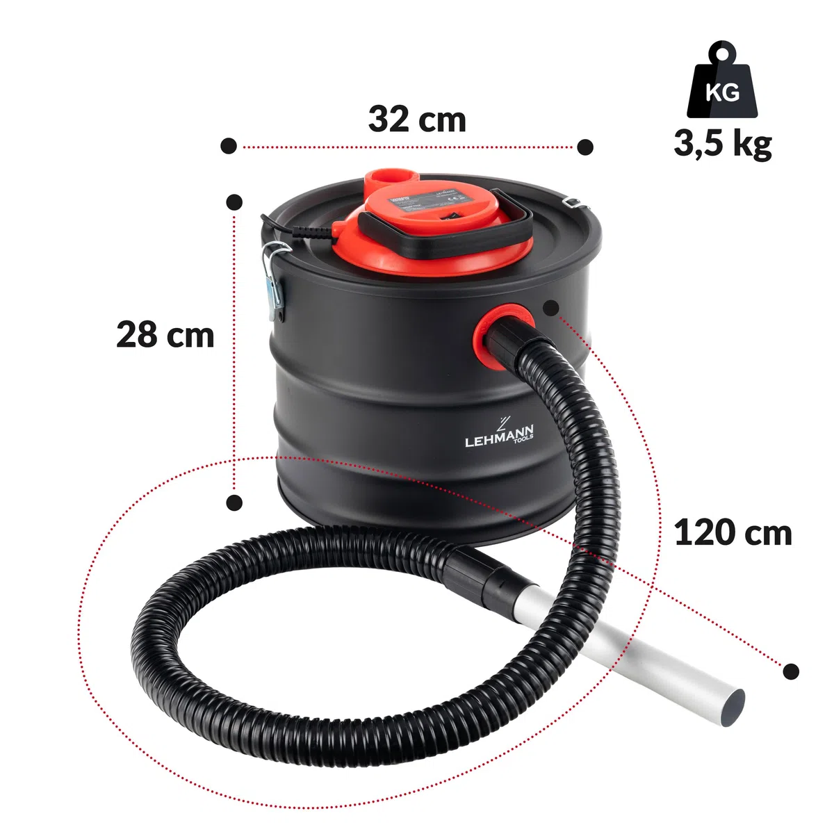 LEHMANN Bidone Aspiracenere senza Sacco 18L, 1200W, Robusto Serbatoio, Lavabile Filtro HEPA in Cestello Metallico, Funzione Soffiaggio, Aspirapolvere per Stufa a Pellet, Camino e Barbecue