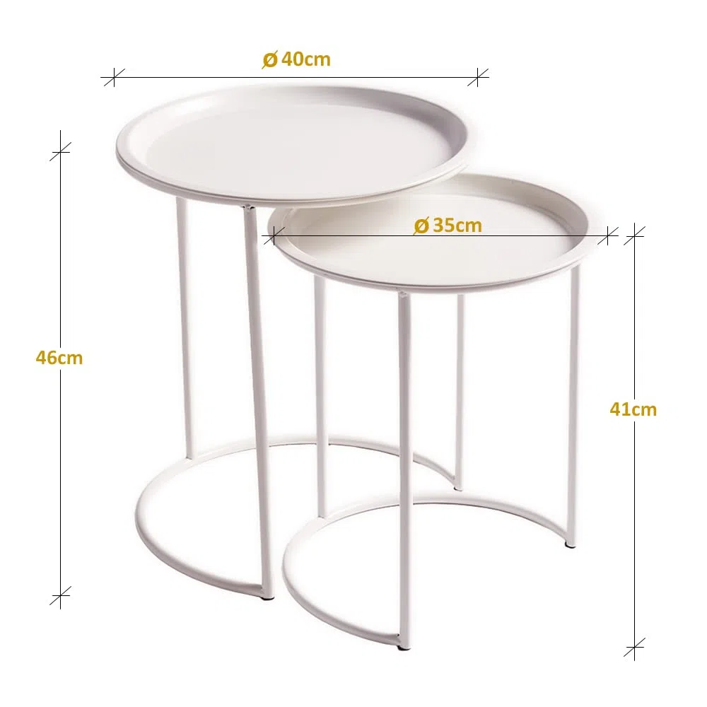 Set 2 tavolini caffè laccati bianco opaco impilabili - tavolini design set salvaspazio - 2 pz (Bianco) - Pronta consegna