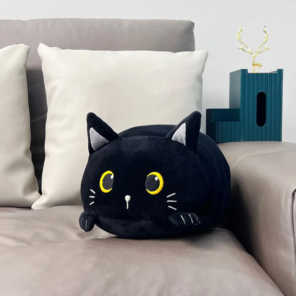 I-TOTAL® - Cuscino decorativo simpatico per letto/divano morbido, Cuscino soffice relax animali carino per soggiorno (BLACK CAT)