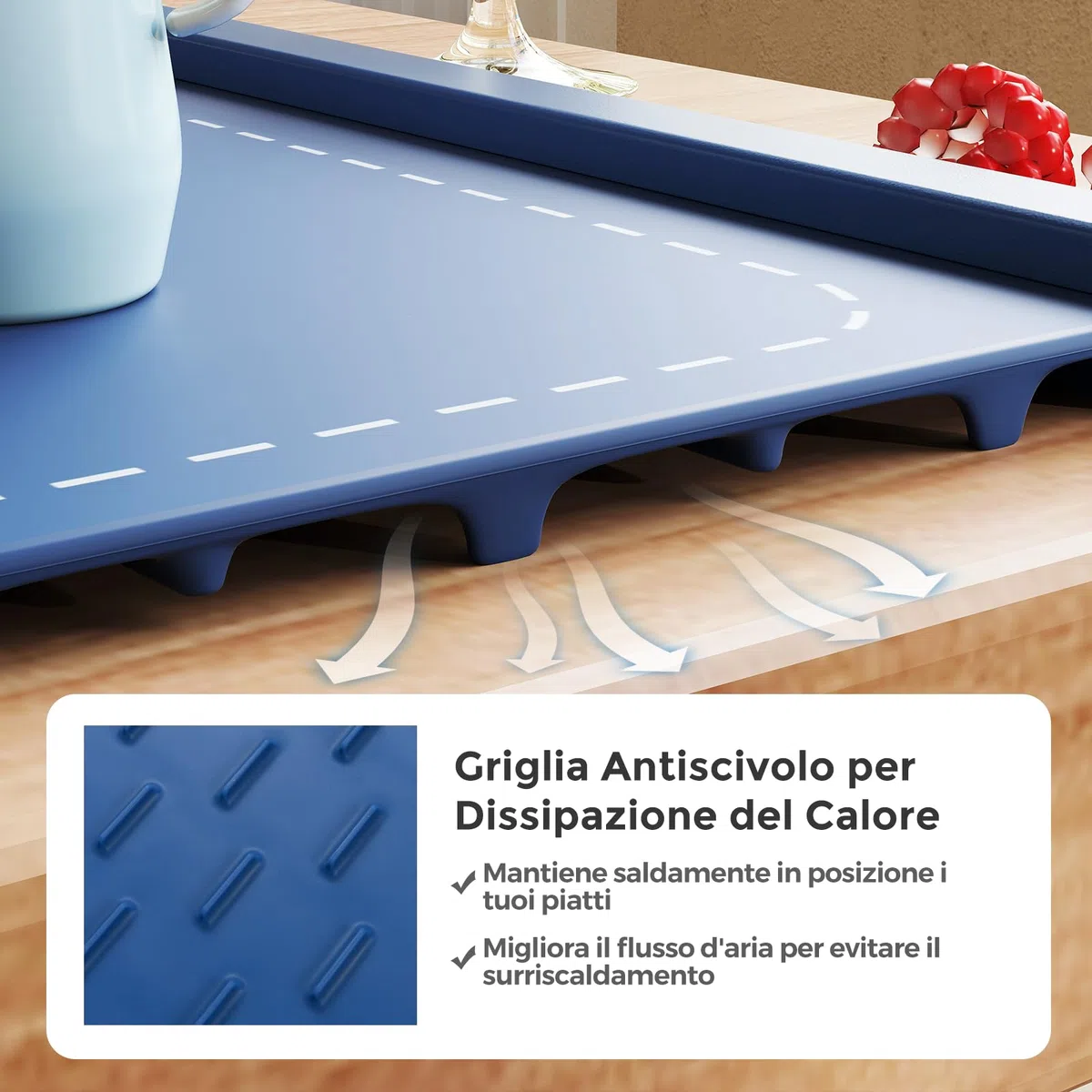 COSTWAY Vassoio Riscaldante Elettrico, Tappetino Riscaldante in Silicone Portatile, con Temperatura Regolabile Timer e Blocco per Bambini, per Buffet, Feste e Cucina (60 x 44 cm,Blu)