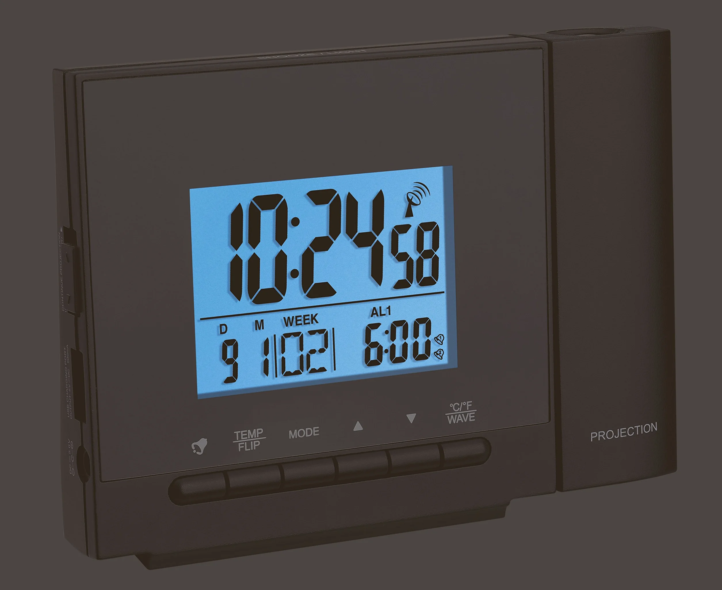 TFA Dostmann Sveglia con proiettore soffitto radio Dostmann, 60.5013.01, proiezione di ora/temperatura, due orari di allarme, funzione di ricarica per dispositivi mobili, nero