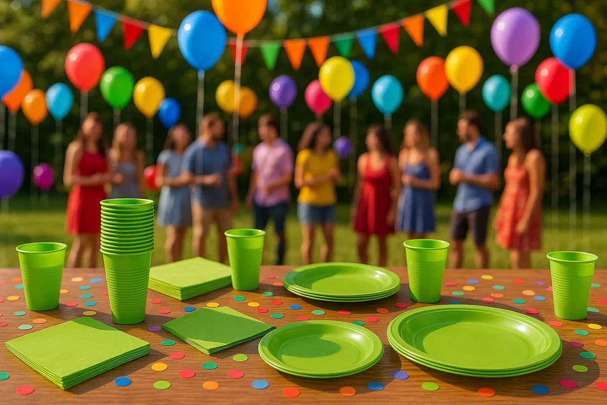 Generico Set Completo da 150 Pezzi per 50 Persone 50 Piatti, 50 Bicchieri e 50 Tovaglioli Coordinati in Verde Lime: Eleganza e Praticità per Eventi, Feste e Cerimonie