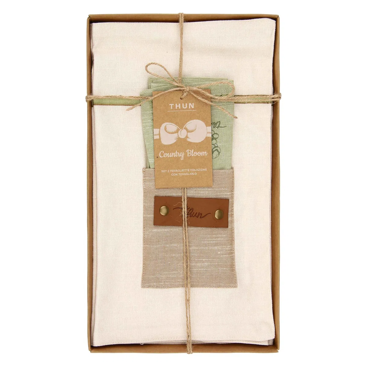 THUN Set 2 tovagliette con tasca e tovagliolo, 100% cotone, Collezione Country Bloom, tovaglietta 33 x 45 cm; tovagliolo 40 x 40 cm