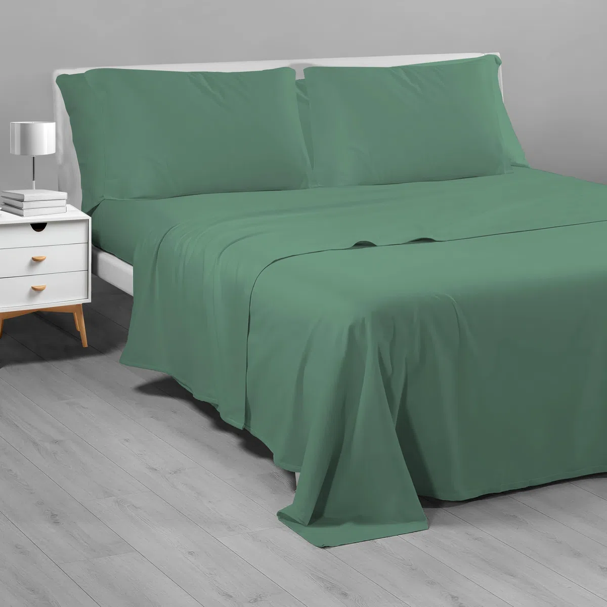 Riad Arredo Completo Letto Tinta Unita 100% Cotone Italiano Morbido Mano Percalle - Set Lenzuola Delicate Artigianale Made in Italy (Verde Smeraldo, Singolo)