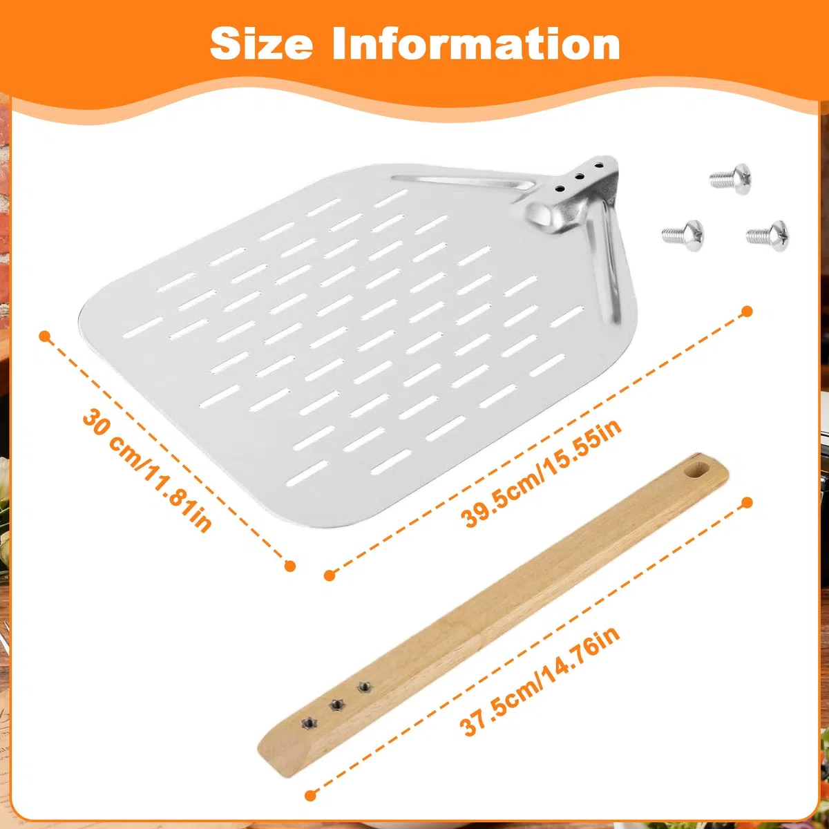 Pala per Pizza Perforata 39,5 x 30 cm con Manico Lungo in Legno Rimovibile, Paletta Pizzas Scorrevole 12 Pollici in Alluminio, Spatola Pane Forata Grande Professionale per Gasgrill, Barbecue e Forno