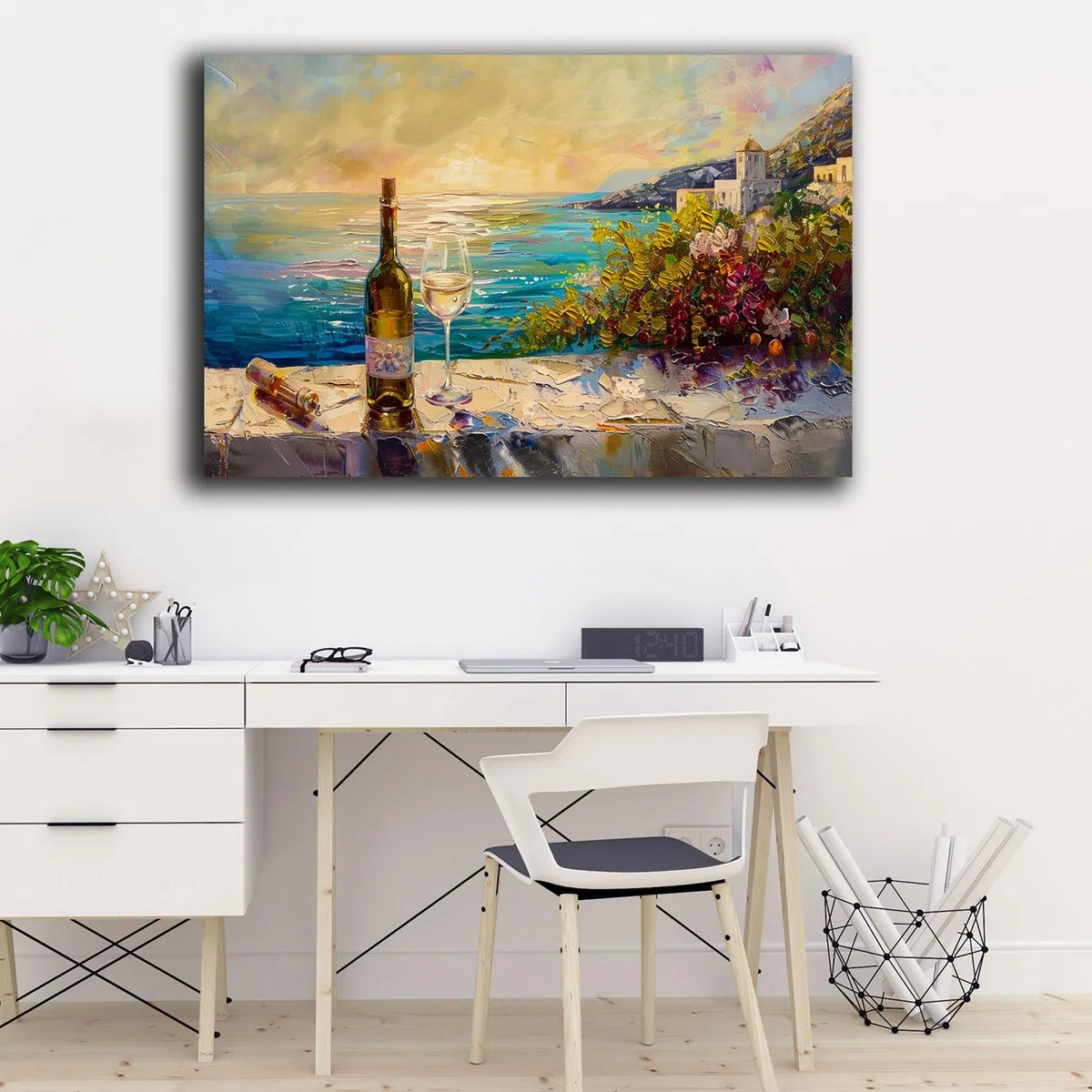 Quadro Moderno MARE vino e calice Quadri moderni soggiorno da Parete XXL grande Stampa su tela Canvas Decorazione Murale muro Salone Arredo Camera da letto Cucina (7, 40x70 cm, Canvas intelaiato)