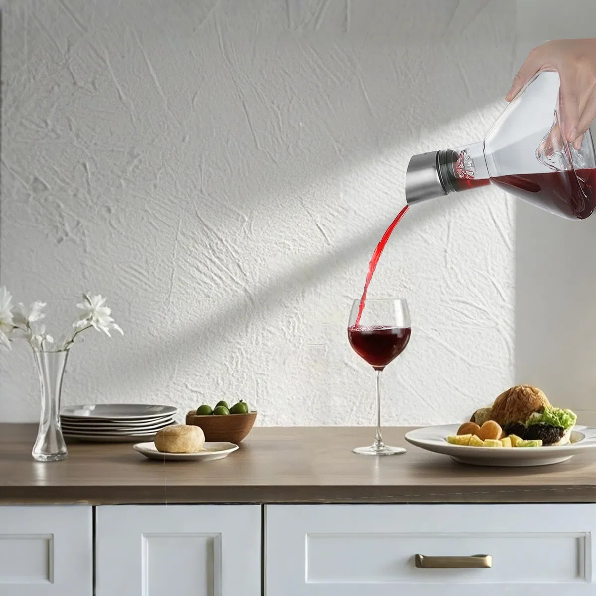 Decanter per vino, caraffa vino con filtro aeratore in vetro, aeratore per vini a design montagna innevata, regalo per vino, 1500ml
