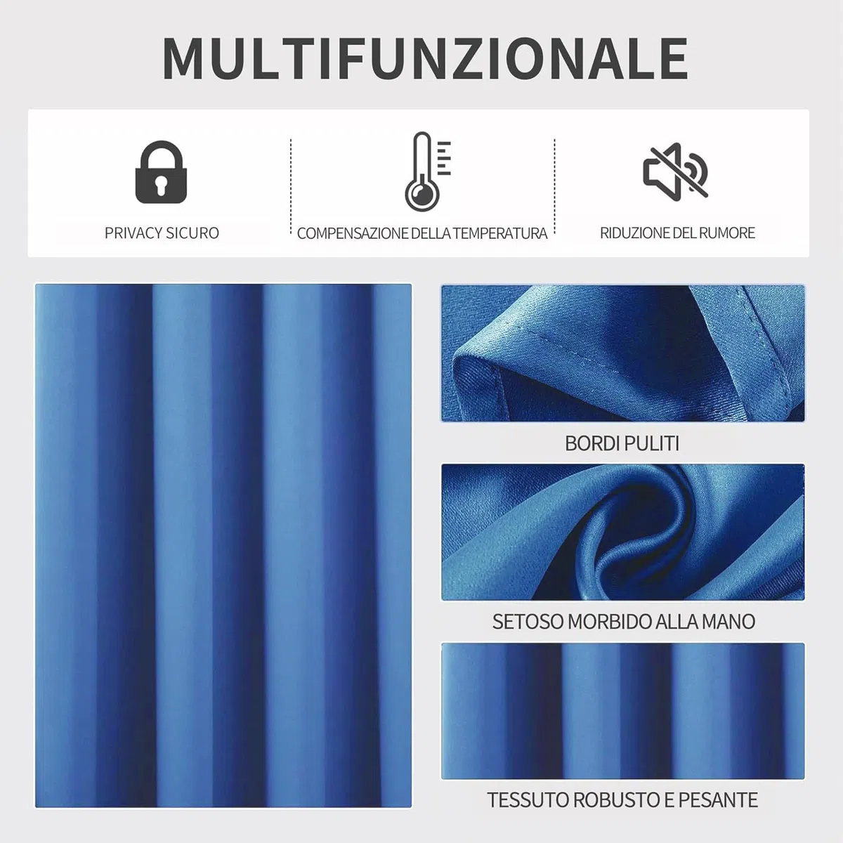 Joydeco Tende Oscuranti per Interni con Fettuccia 2 Pezzi L 140 x A 245 CM, Tende Termica Isolante Freddo e Caldo per Finestra Binario Camera da Letto e Soggiorno, Blu Reale