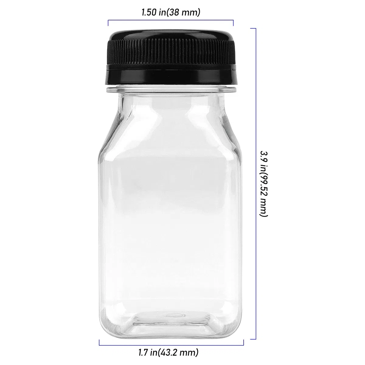 Confezione da 56 bottiglie di succo di plastica da 100 ml con tappi neri, bottiglie vuote riutilizzabili con coperchio, contenitori trasparenti per succo di frutta, frullato e latte