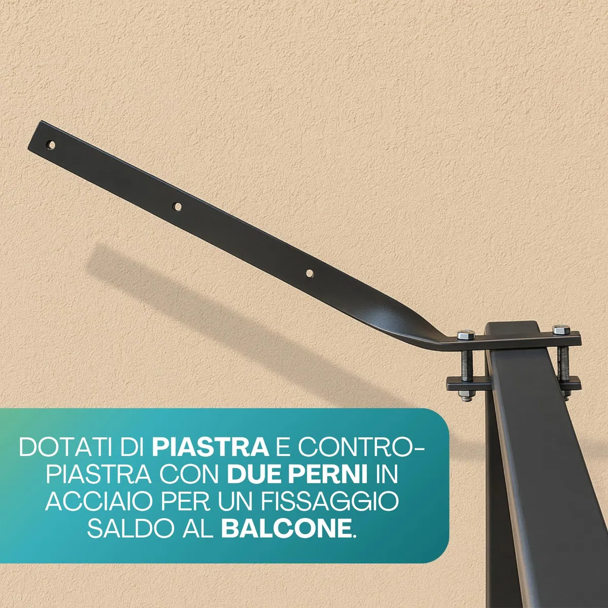 PALUPLUS Set 2 Bracci per Stendibiancheria da Balcone da 60 cm color Nero, Aste per ringhiere in ferro Verniciato con perni in acciaio e 3 Fori per i Cavi, Made in Italy -4088F -2,6