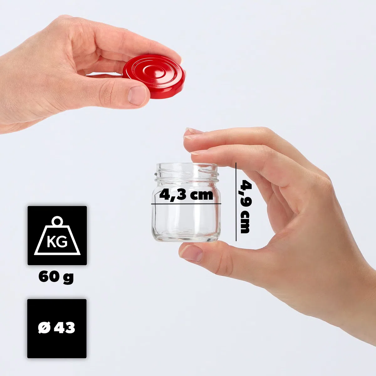 KADAX Set di 100 Mini vasetti in Vetro 40ml fi43 con Tappo a Vite, per spezie, Prove, Miele, marmellate e bomboniere