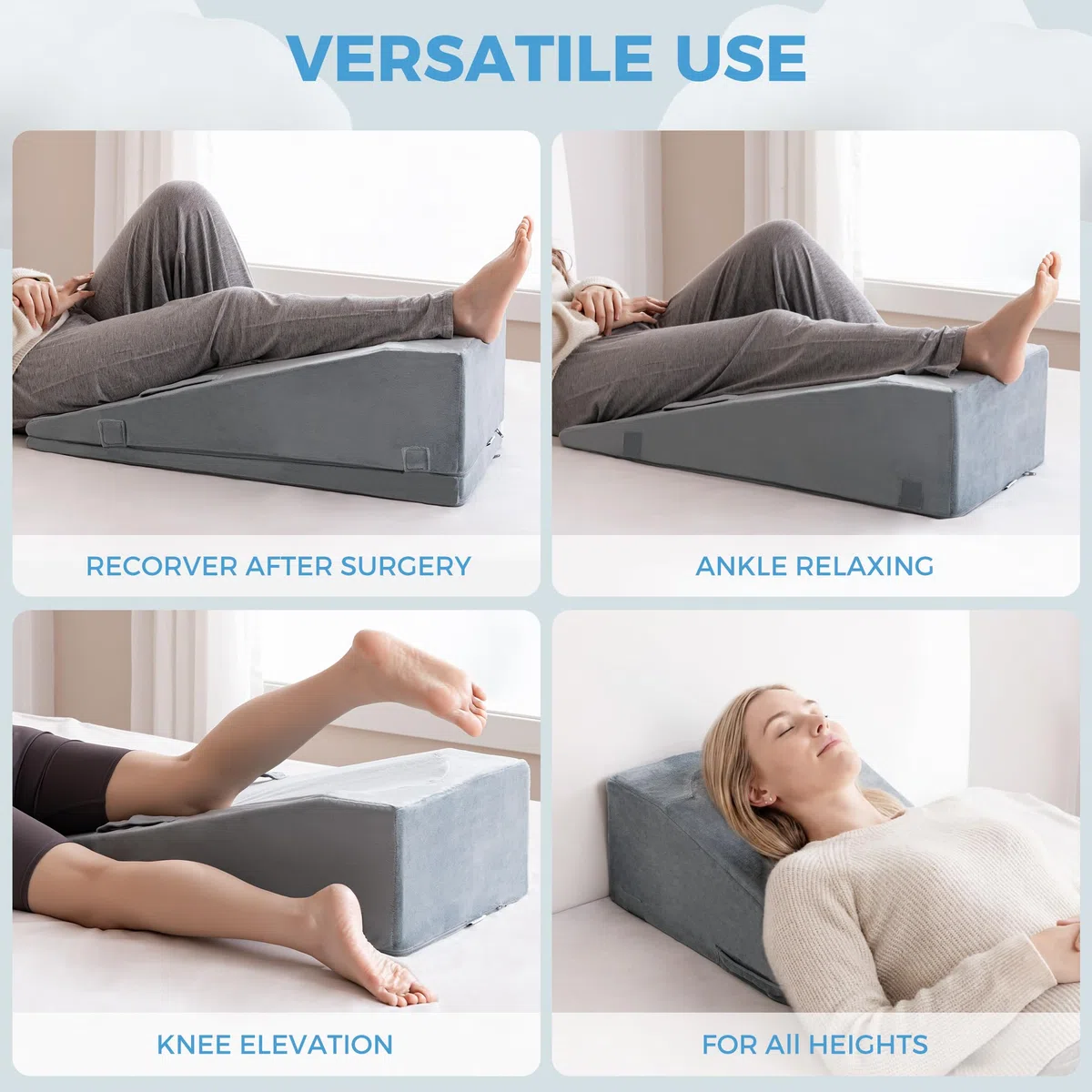 Cuscino per Elevazione Gambe, Cuscino a Cuneo Regolabile in Schiuma Premium, Allevia il Dolore Articolare Post-Operatorio, Curva Ergonomica per Favorire la Circolazione Sanguigna