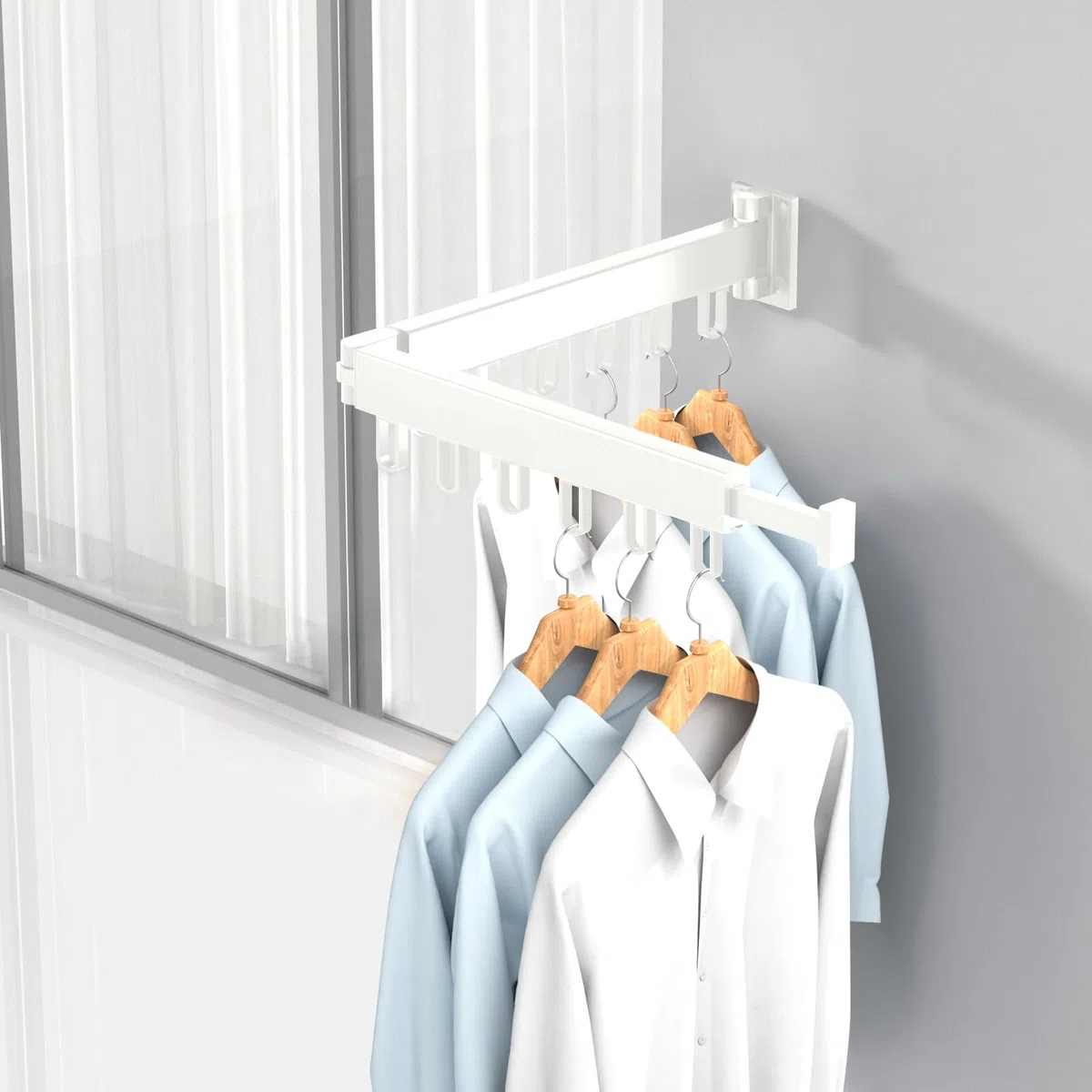 Stendibiancheria da parete stendibiancheria retrattile stendibiancheria pieghevole da muro stendino da parete per balcone, lavanderia, camera da letto, bagno (Bianco, 2-Fold)