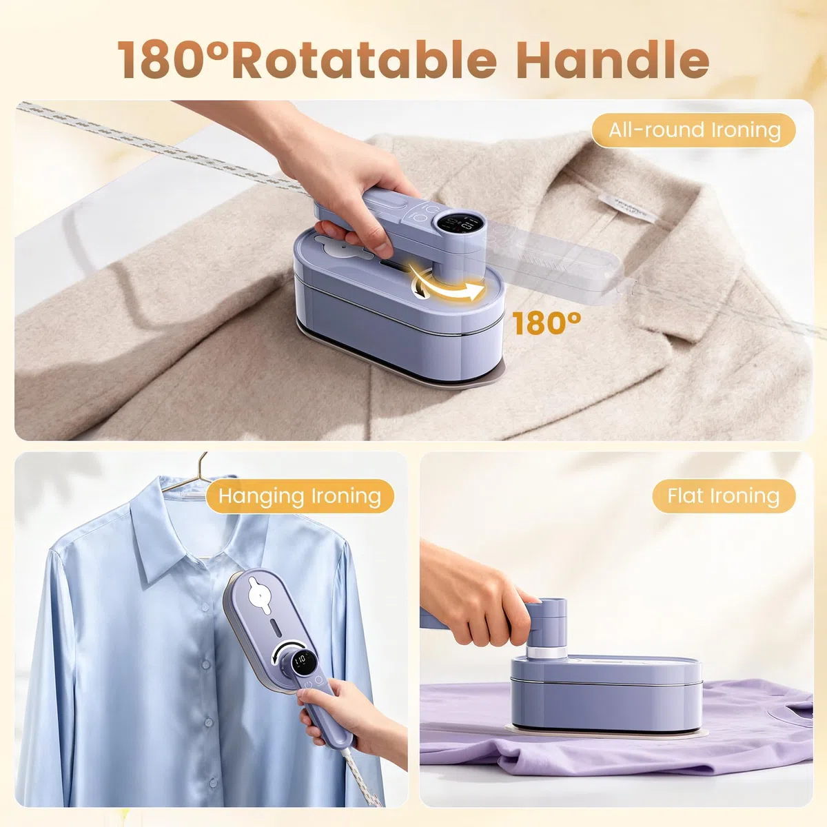 Ferro da Stiro a Vapore Portatile, 1200 W, 6 Modalità con Display LCD, Serbatoio Dell'acqua da 110 ml, Riscaldamento Rapido in 10 Secondi,Ferro da Stiro per la Casa e Viaggio