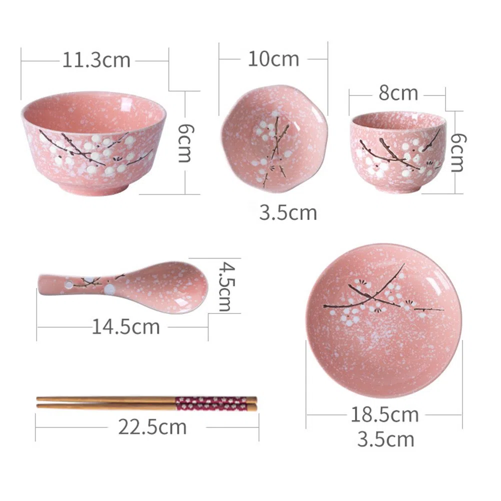 BESTonZON Set di 6 stoviglie in ceramica giapponese, per la casa, in ceramica, colore rosa