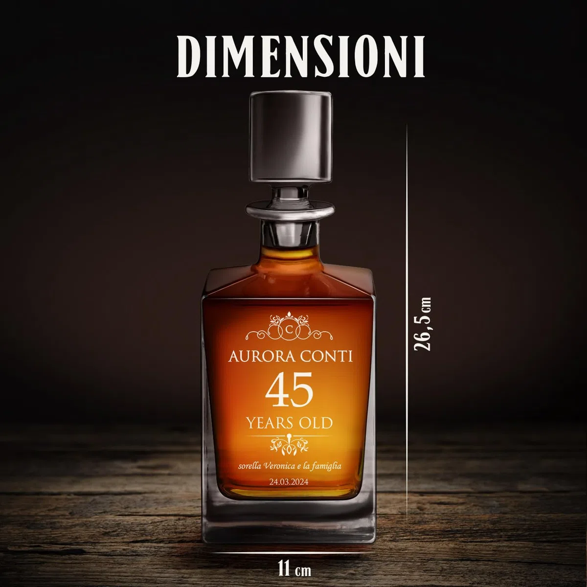 Maverton Decanter per whisky in vetro 810 ml - incisione personalizzata - Caraffa in vetro con tappo - Bottiglia per whisky e rum - pensiero originale per donna - per compleanno - Auguri