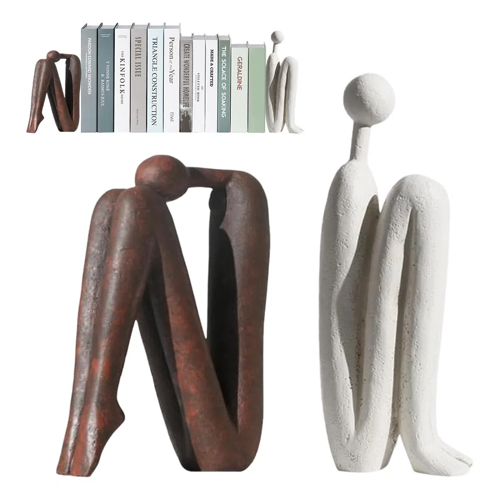 Libri decorativi per scaffali,Resinato Pensatore Scultura Reggilibri per Libri Lettura Coppia Libreria Oggetti Decorativi,Moderni Libreria Libreria Decorazione