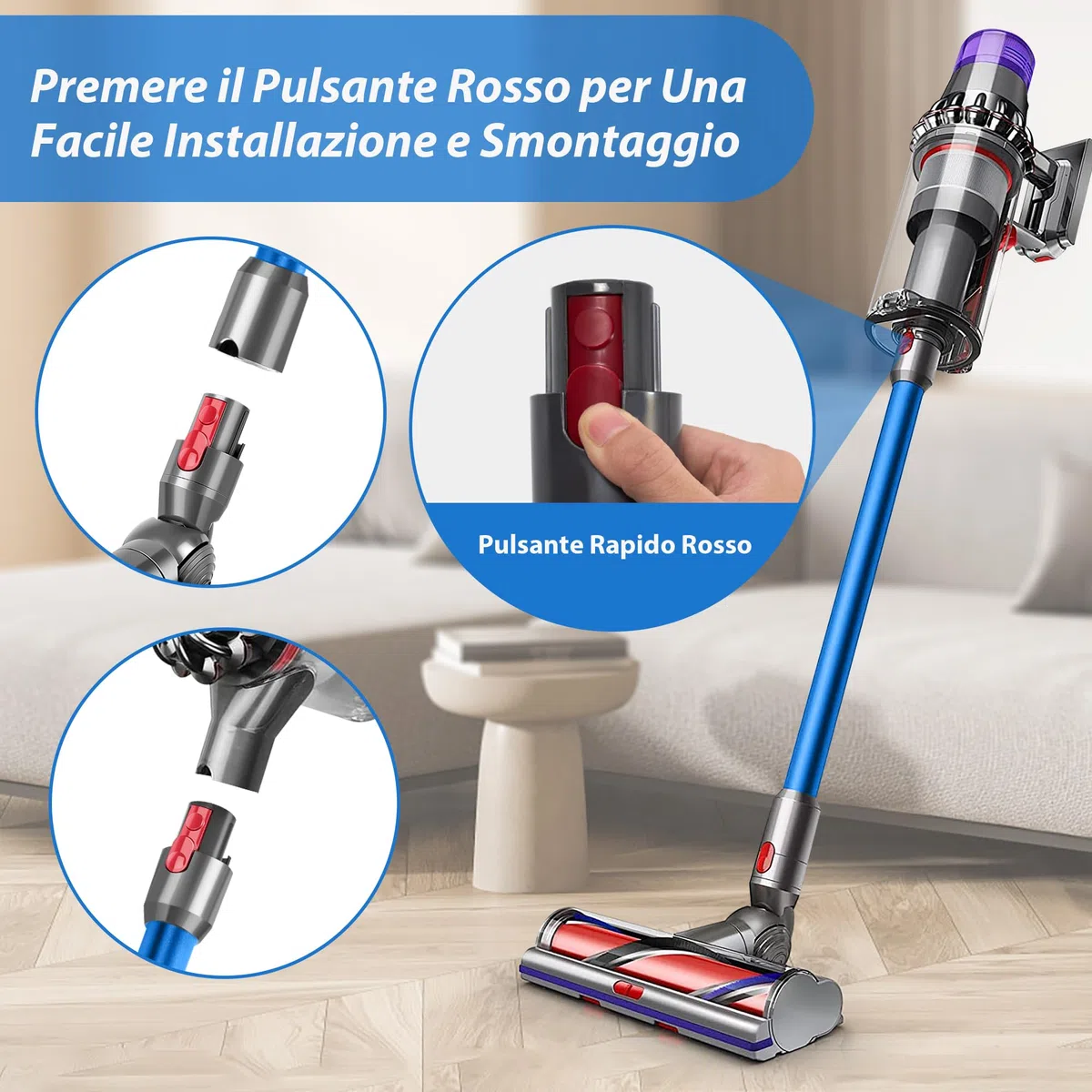 Tubo Telescopico Compatibile con Dyson V7 V8 V10 V11 V15, Tubo di Prolunga Rigido per Dyson V11, Tubo di Aspirazione con Attacco Rapido per Aspirapolvere Dyson con Due 2 in 1 Spazzole, Blu