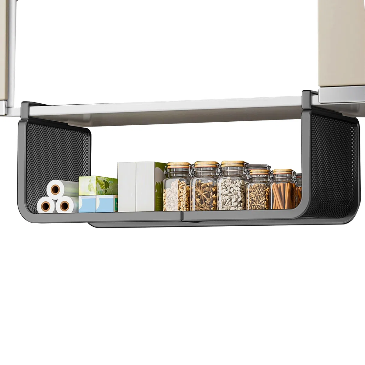 Generico Di Archiviazione Sotto Mensola - Organizzatore Sotto Mensola Multifunzionale,Cestino Appendibile Multifunzionale per Armadio Bagno Cucina Scaffale di Archiviazione Espandibile