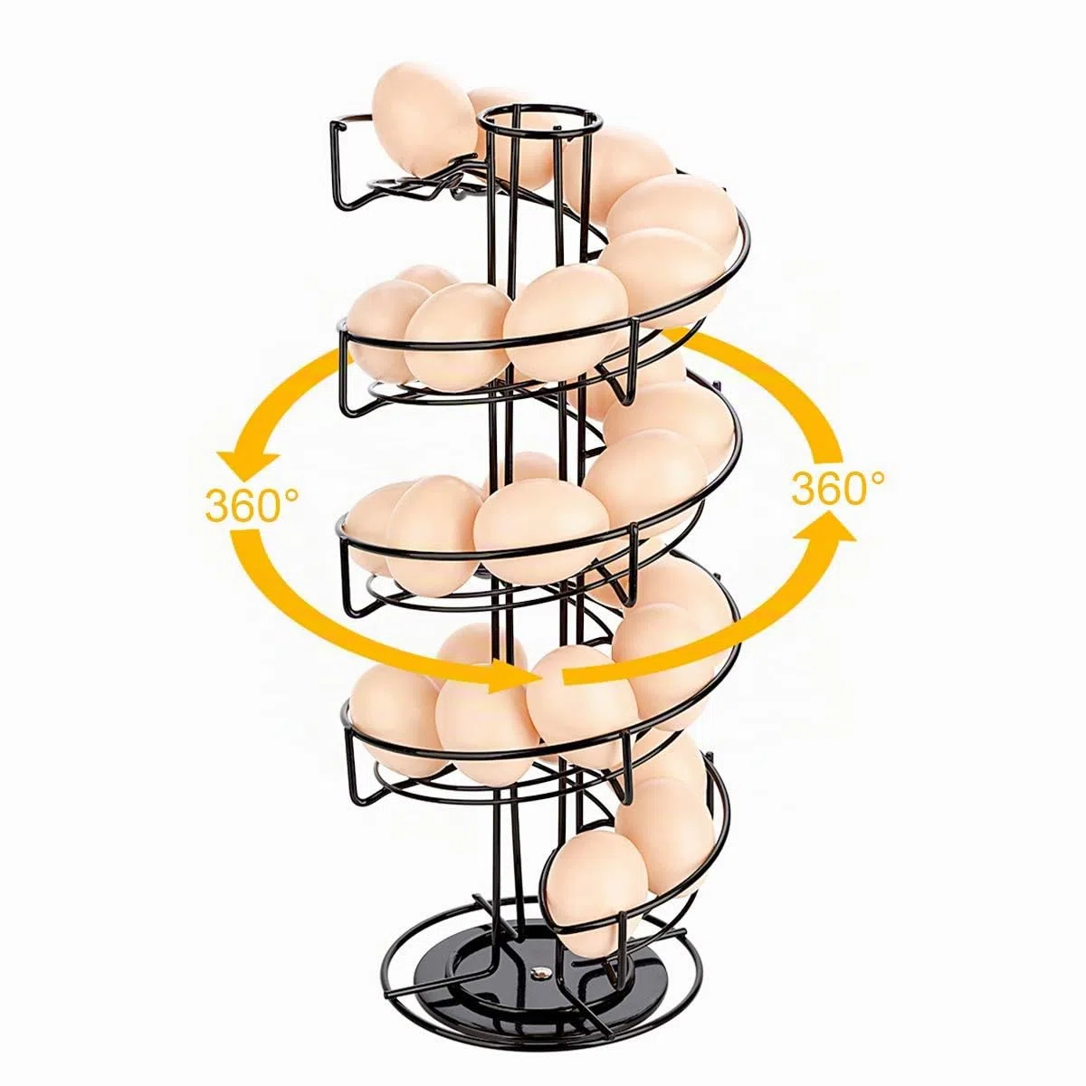 Toplife Porta Uova in Acciaio a Spirale, Portauova Salva Spazio per Cucina, Contenitore Uova Circa 30-36 Uova, Nero