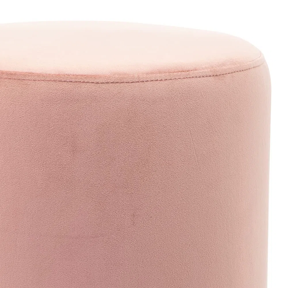 Shally Dogan Pouf in Velluto con Base in Metallo e Struttura in MDF, Design Moderno, Poggiapiedi Forma Cilindrica, Sgabello Tondo con Seduta Imbottita Morbida, Arredamento Interno (Rosa)