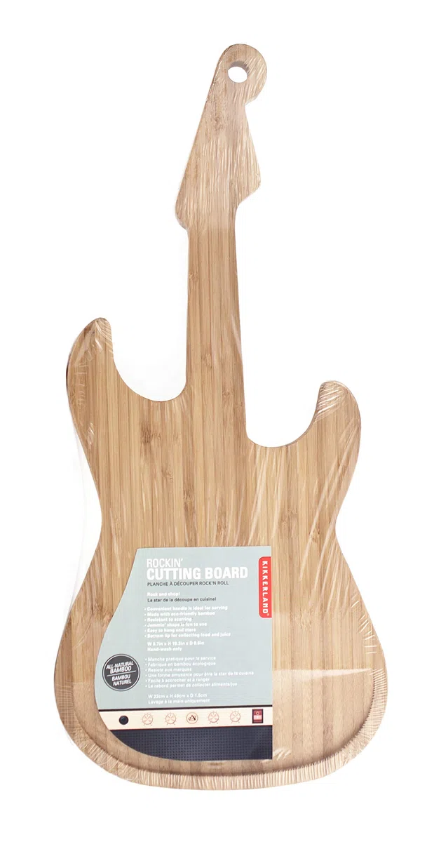 Kikkerland Guitar Cutting Board Tagliere, Bamboo, Black, 49x22x2 cm
