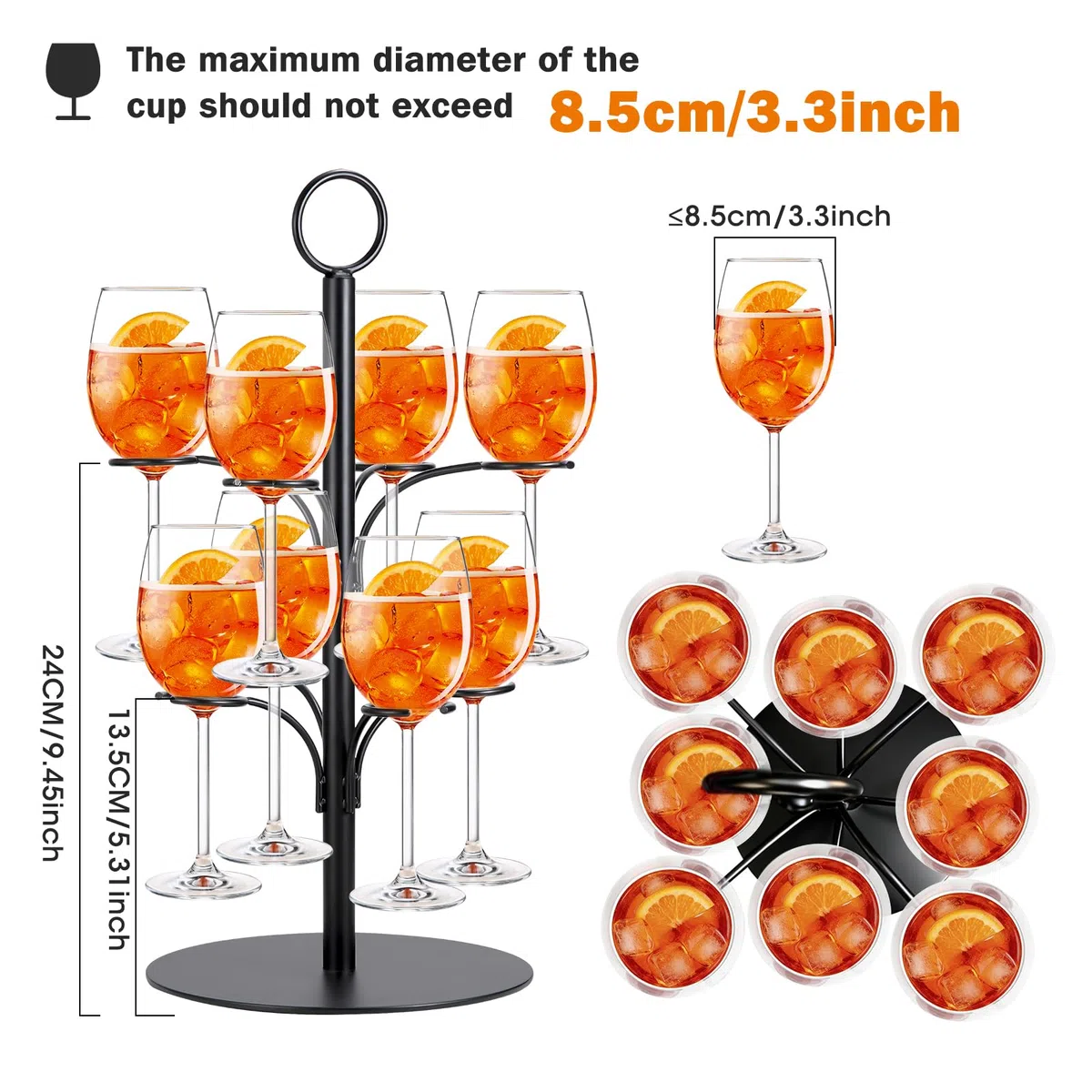 Supporto per albero da cocktail, a 2 ripiani, per champagne/martini, con 8 staffe, non richiede montaggio