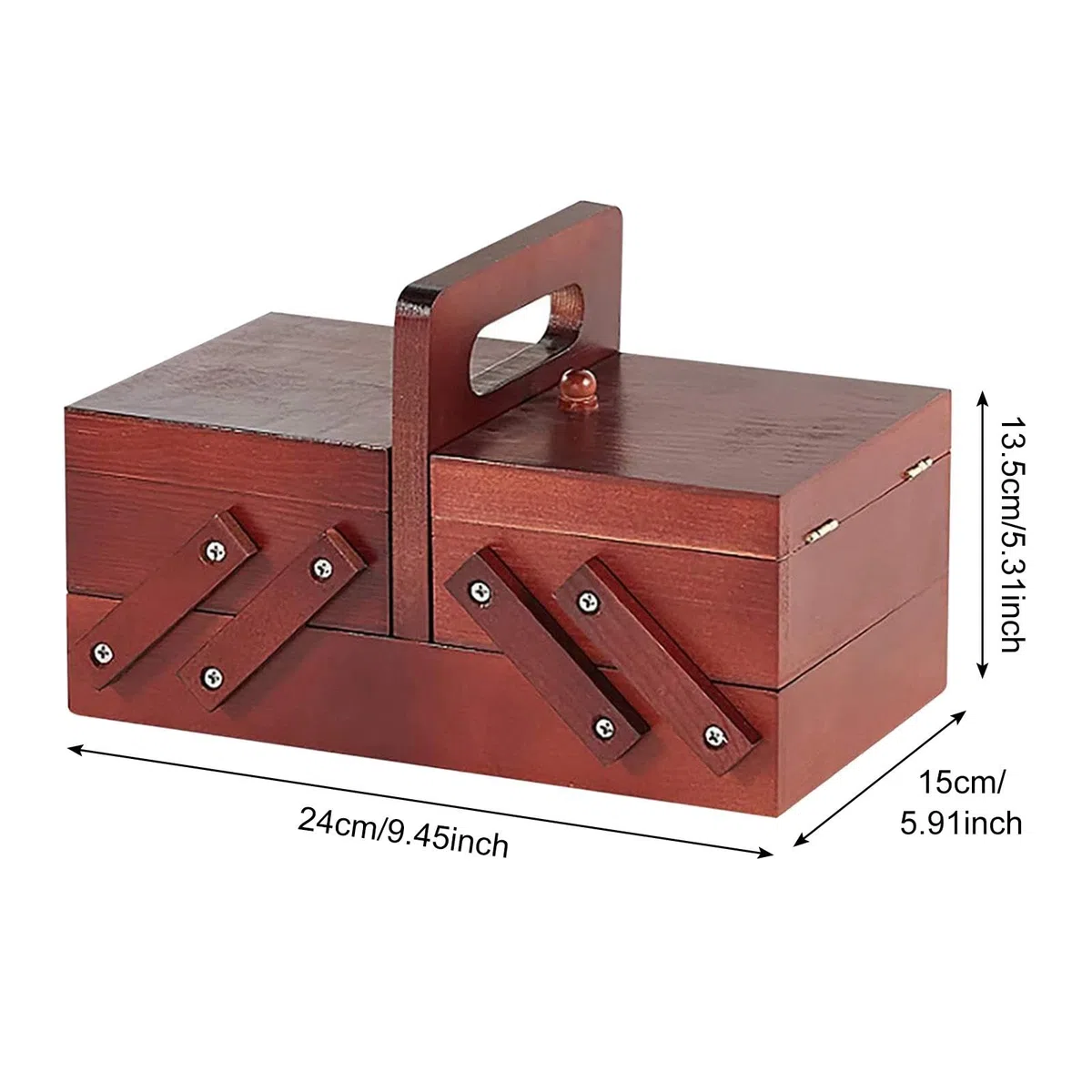 Organizer per Scatola da Cucito in Legno, Filo, Forbici, Grandi Scomparti per Scatola da Cucito, Filo, Cestino per Cucire, Accessorio per La Casa, Rosso