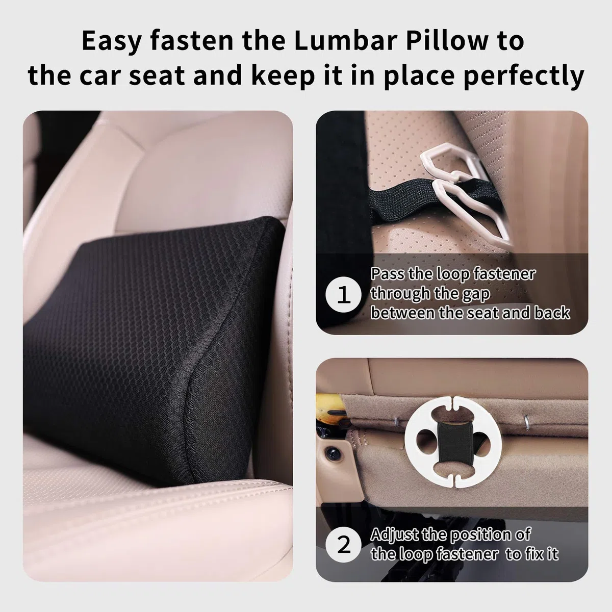 Livtribe Cuscino di supporto lombare per auto, supporto posteriore in memory foam, cuscino di supporto per schienale medio/inferiore per seggiolino auto (nero)