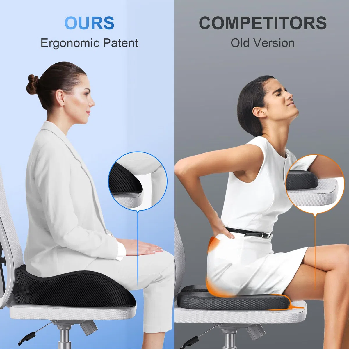 Benazcap Cuscino Sedia Ufficio, Cuscino Ergonomico di Seduta Ortopedico per Alleviare la Pressione di Coccige, Sciatica, Cuscino di Seduta in Memory per Sedia a Rotelle, Sedile Auto
