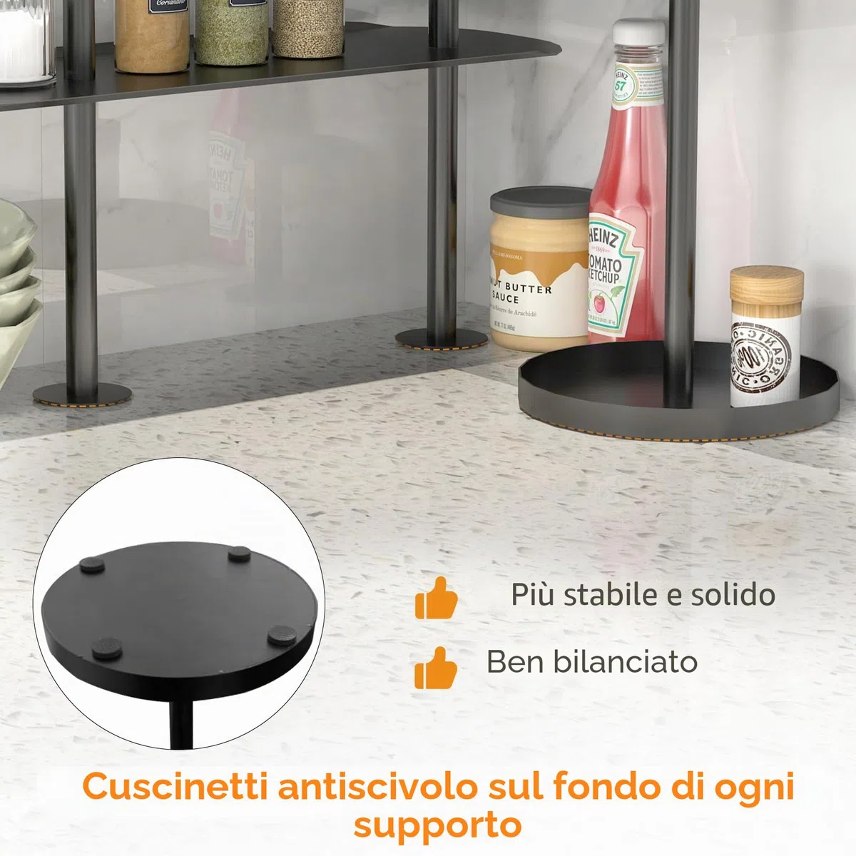 STWWO Organizzatori da Cucina Scaffali da Banco 3 Ripiani Metallo Regolabile Scaffale Portaspezie Scaffale per Condimenti Organizzatore da Bancone Ultifunzionale per Cucina Bagno Bar, Nero