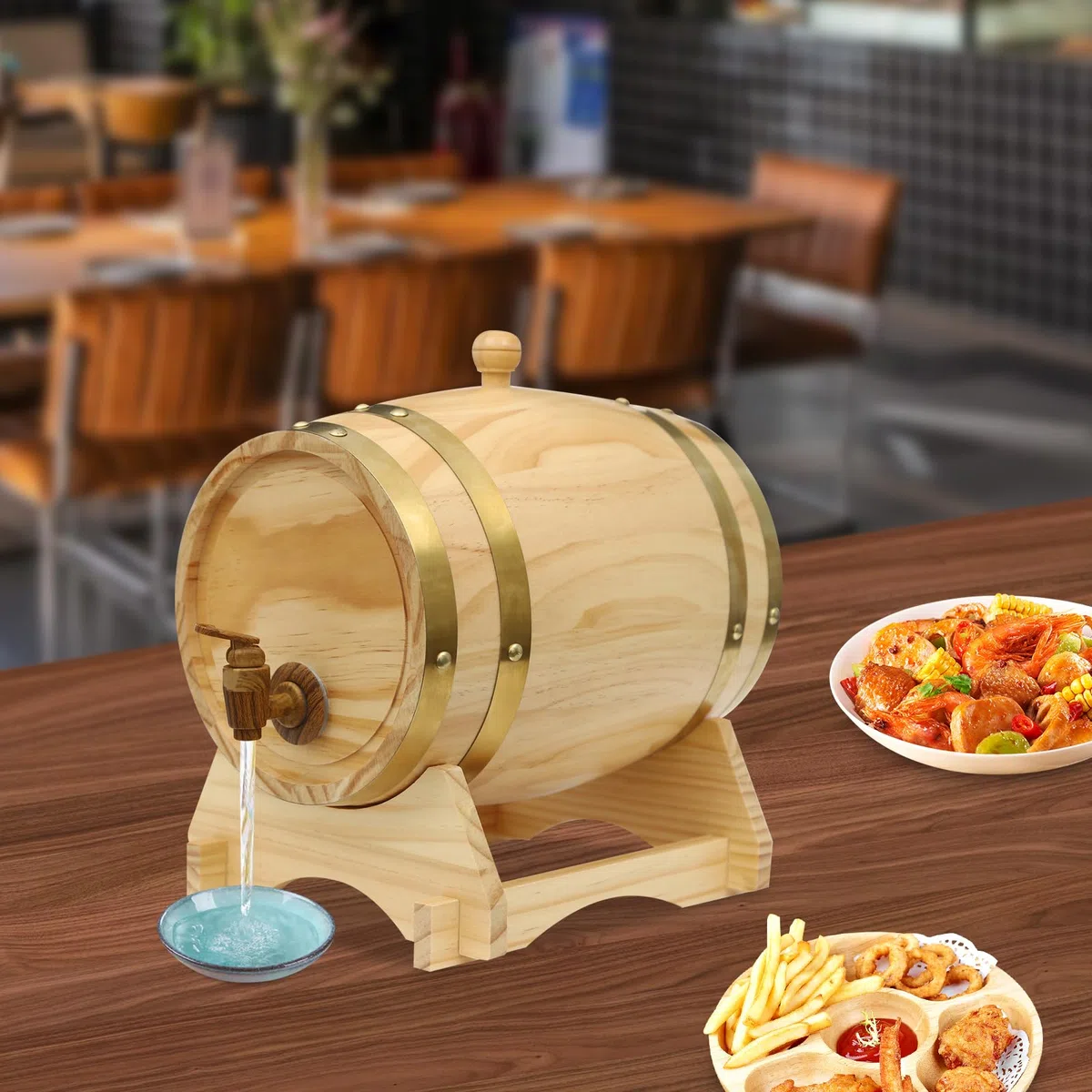 Barile di rovere da 5 litri per vino, whisky e grappa, 5 l, set di caraffa per whisky, con rubinetto e base in legno, piccolo barile in legno, 30 x 22,5 x 28,5 cm (5 l)