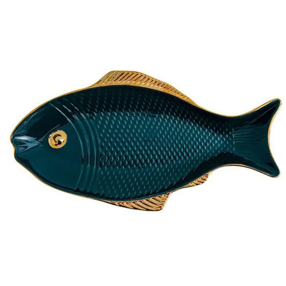 Piatti da insalata a forma di pesce, in ceramica, 30 cm, piatti piani per pasta e dessert, piatti da portata per antipasti, sushi, frutta (verde)
