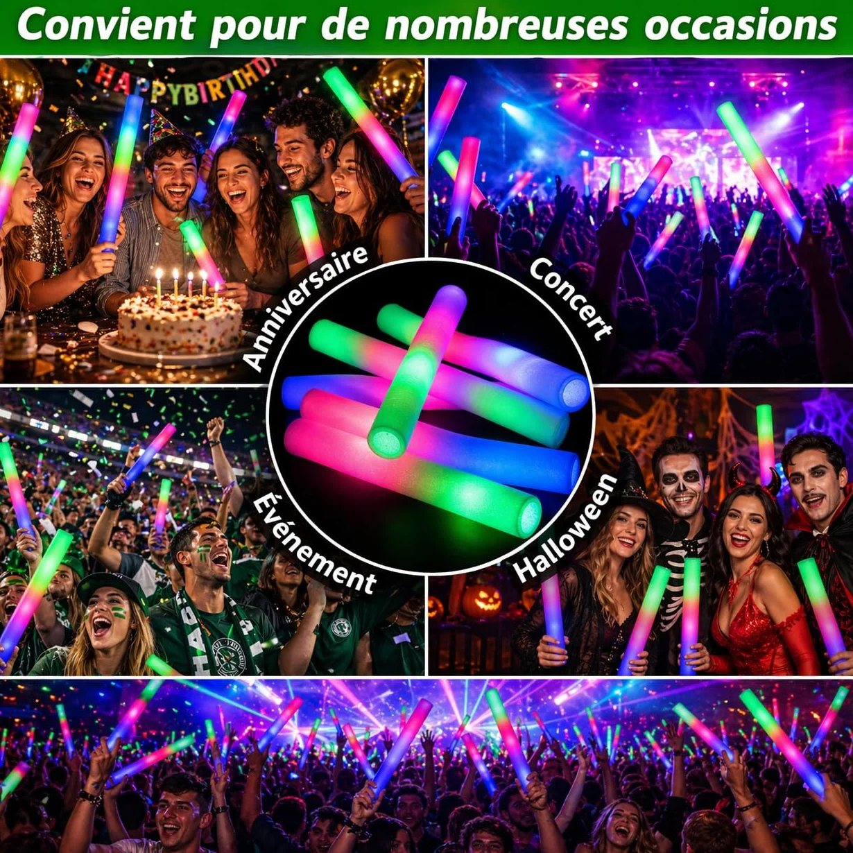 zenda club® Set di 20 bastoncini luminosi a LED, 48 cm, colore: rosa – bastone luminoso in schiuma – 3 modalità (lampeggiamento veloce, lento, alternativo) – ideale per feste, EVJF, compleanno