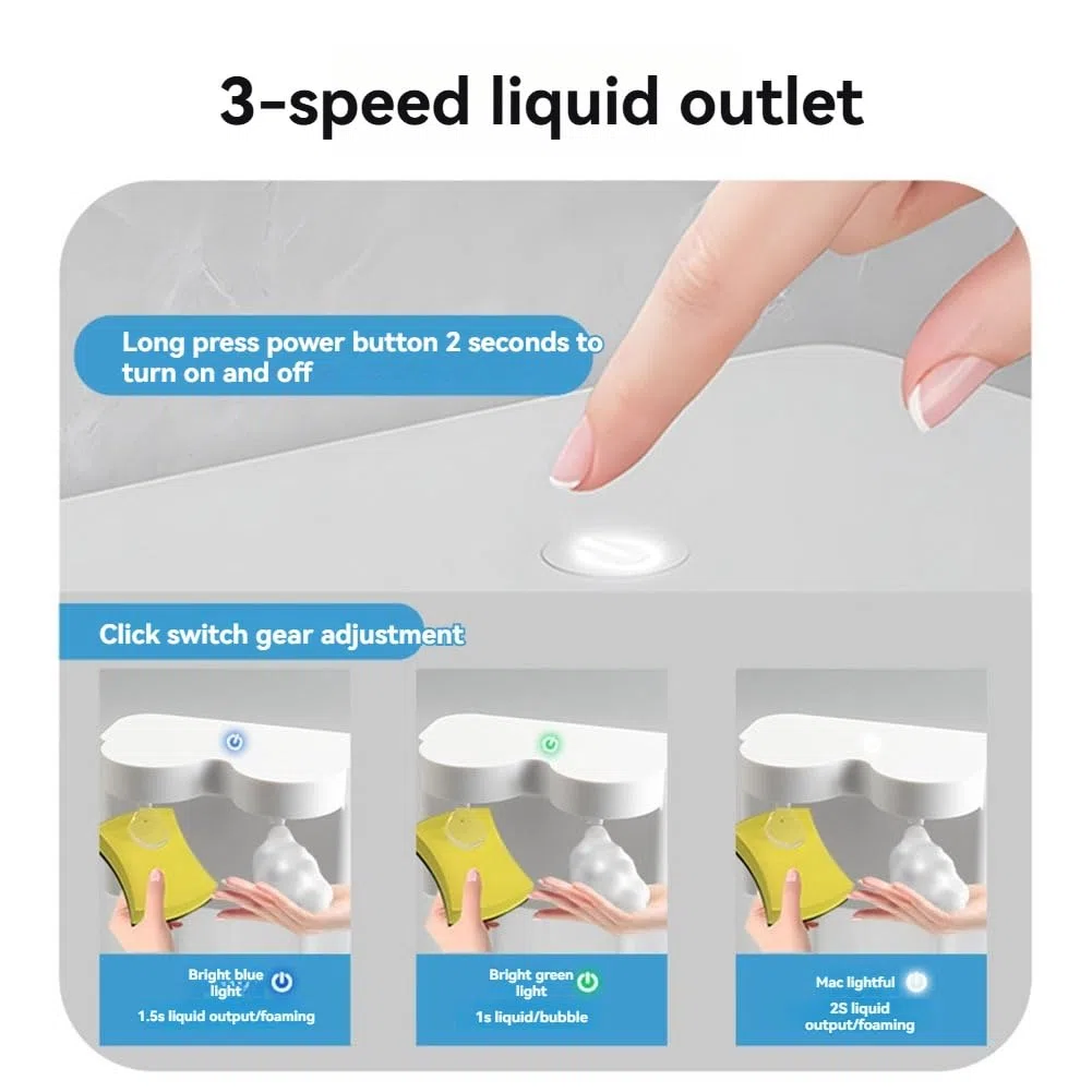 Booso 300ml Dispenser Sapone Automatico A Doppia Sonda con Sensore, Ricarica USB, 3 Livelli Regolabili da Parete per Bagno, Erogazione di Liquido + Liquido