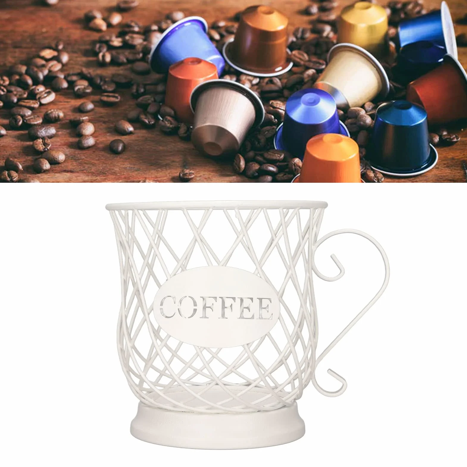 Porta Cialde per Caffè in Ferro, Organizer Portaoggetti di Grande Capacità, Bianco, per Bar e Uffici Domestici