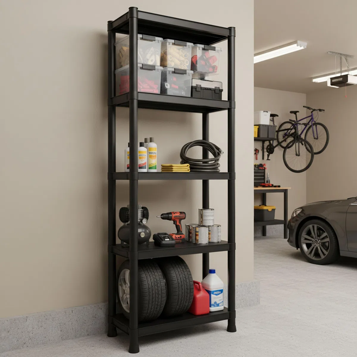BOUDECH Titan S - Scaffale Modulare 5 Ripiani 60x30xH180 cm per Casa Officina Garage in Resina Nero
