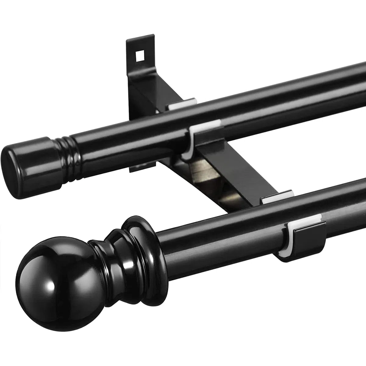 Harms - Bastone per tenda doppio, asta estensibile in metallo per tende in voile oscuranti, 76-222 cm, colore: nero