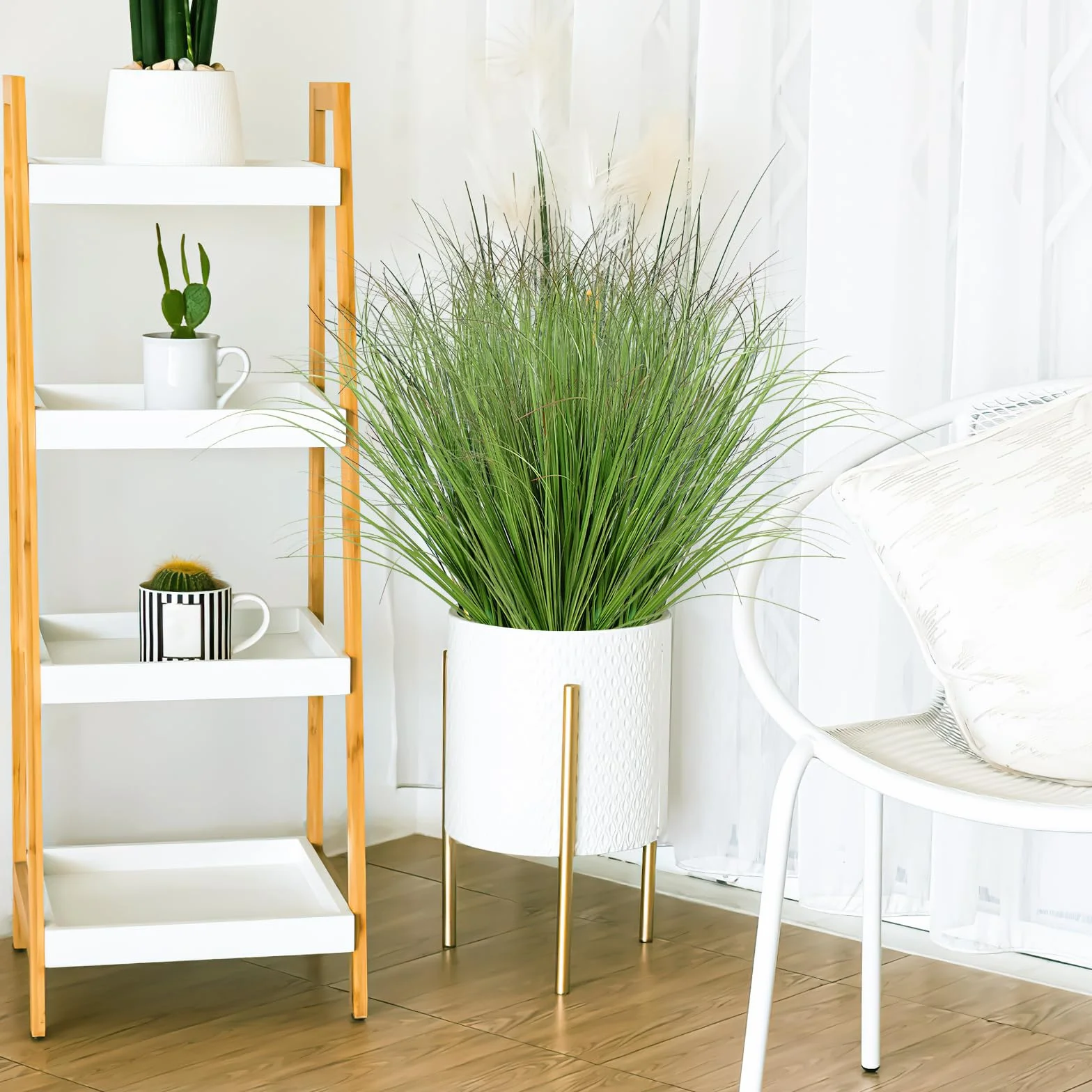 24 Pezzi Piante Artificiali da Esterno 50 cm Erba Finta All'aperto Resistente ai Raggi UV Arbusti Finte Erba di Grano Pianta Artificiale Steli di Verde per Giardino Ufficio Domestica Decor