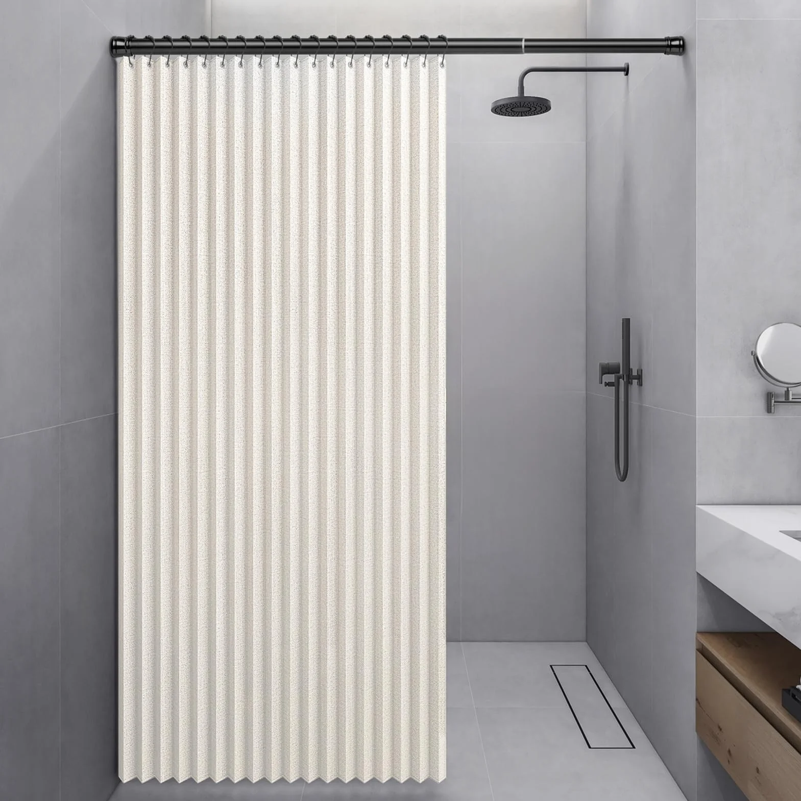 Tenda Doccia Impermeabile Pieghevole, Magnetic Sripe Antispruzzo, Chiusura Rapida, Tenda da Doccia in lino Antimuffa Resistente, Beige, 100x200cm