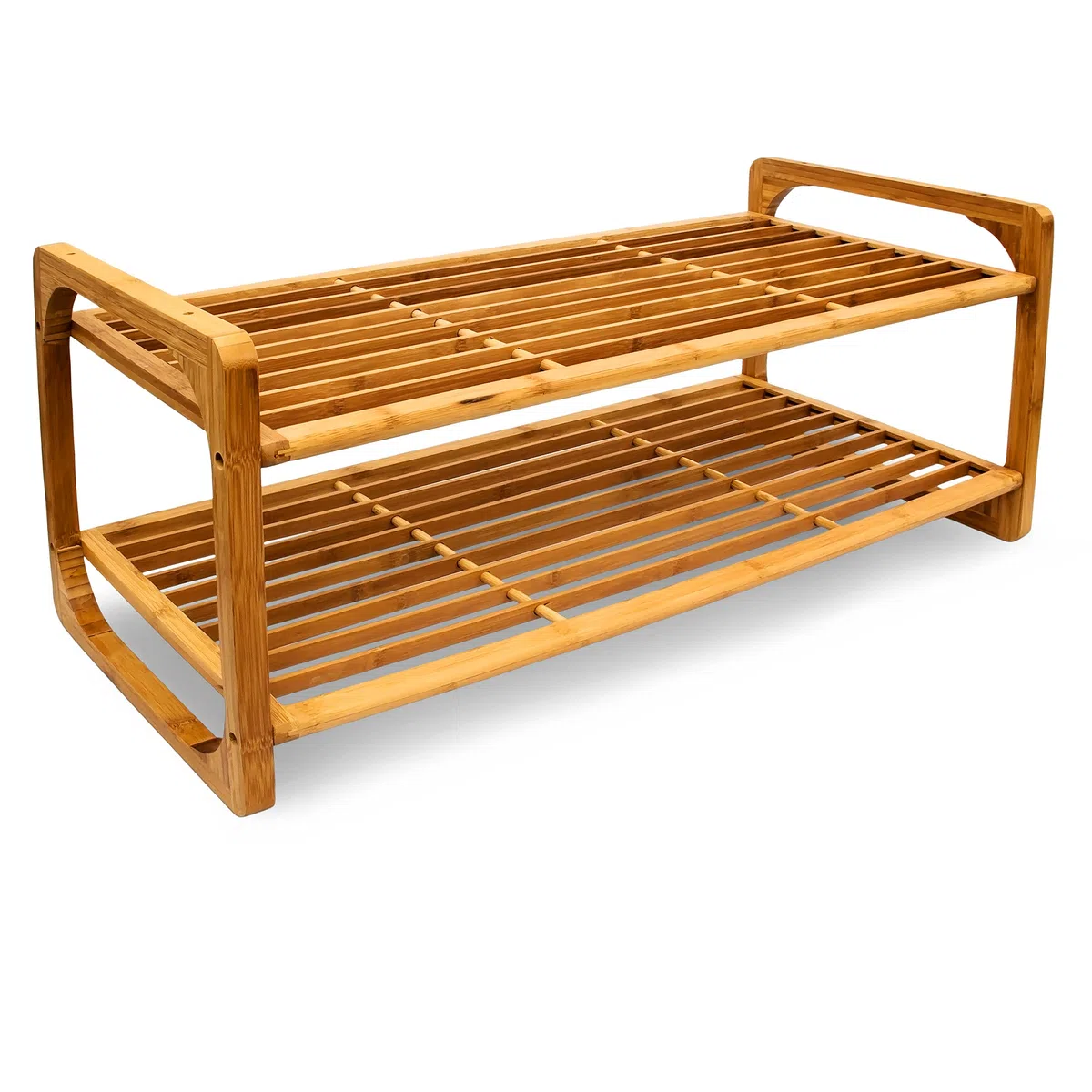 Relaxdays Scarpiera Scaffale in Bambù 75 cm, X 33 cm, 2 Ripiani, marrone, bambú, 6 pairs