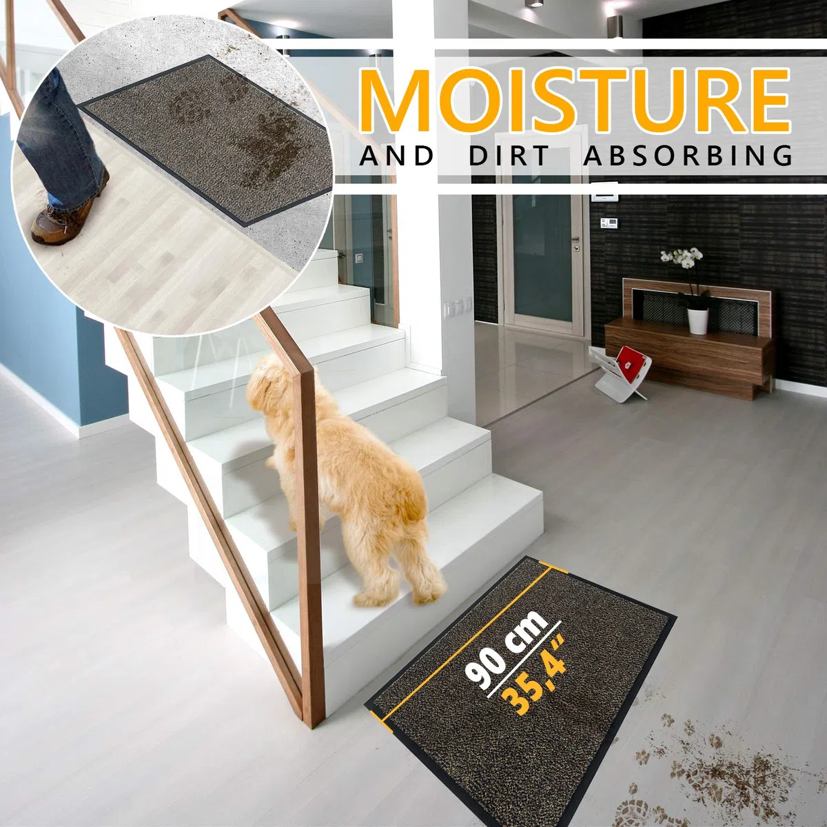 GadHome Tappeto Ingresso casa, Marrone Grigio 60x90 cm | Tappeto da Esterno, intrappola la Polvere|Zerbino Impermeabile, Lavabile, Resistente allo Sporco|Tappetino Antiscivolo Cucina, Camera da Letto