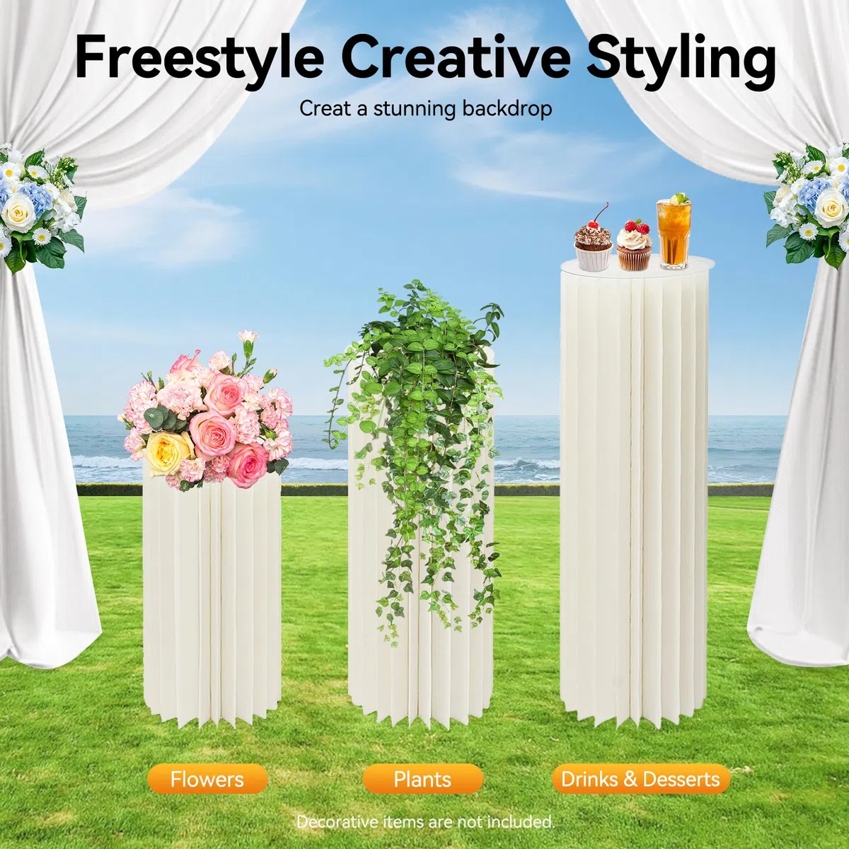 Set di 3 colonne di fiori in cartone per matrimonio, supporto per centrotavola rotondo, espositore cilindrico bianco latteo PVC, decorazione matrimonio indipendente, capacità 30 kg, 60/80/100 cm