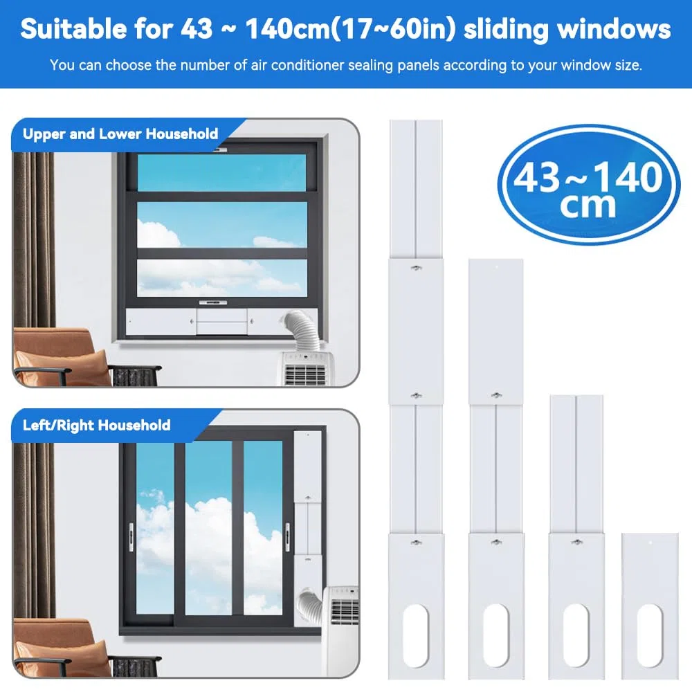 4 pezzi Guarnizione Finestra per Condizionatore per diametro 13/15 cm, Kit di sfiato per finestra del condizionatore d'aria portatile, Kit Finestra per condizionatore d'Aria Portatile, 43-140cm