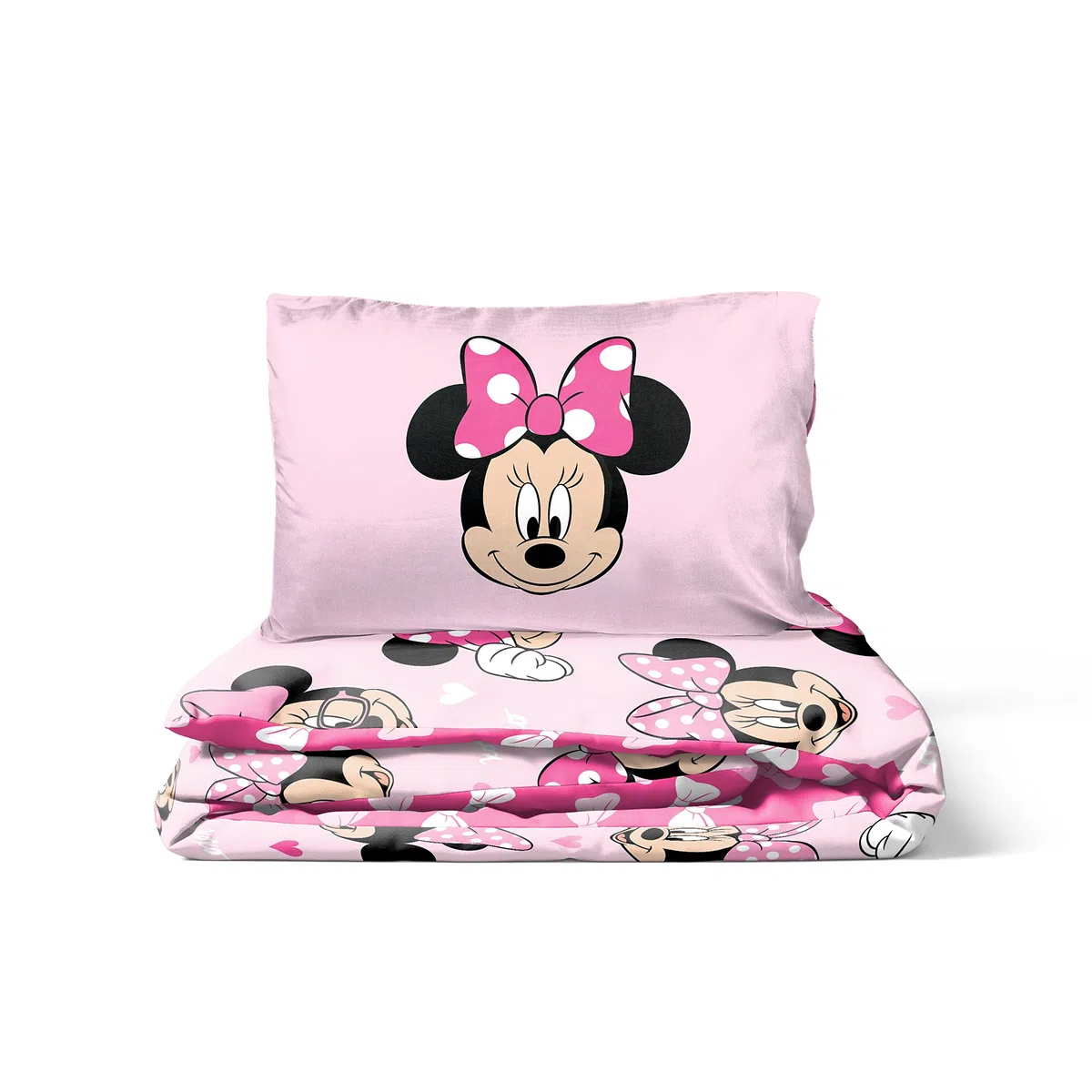 Jay Franco Set biancheria da letto per bambini Disney Minnie Hearts & Love 100% cotone 135 x 200 cm Misura letto singolo - Copripiumino + federa 50 x 70 cm